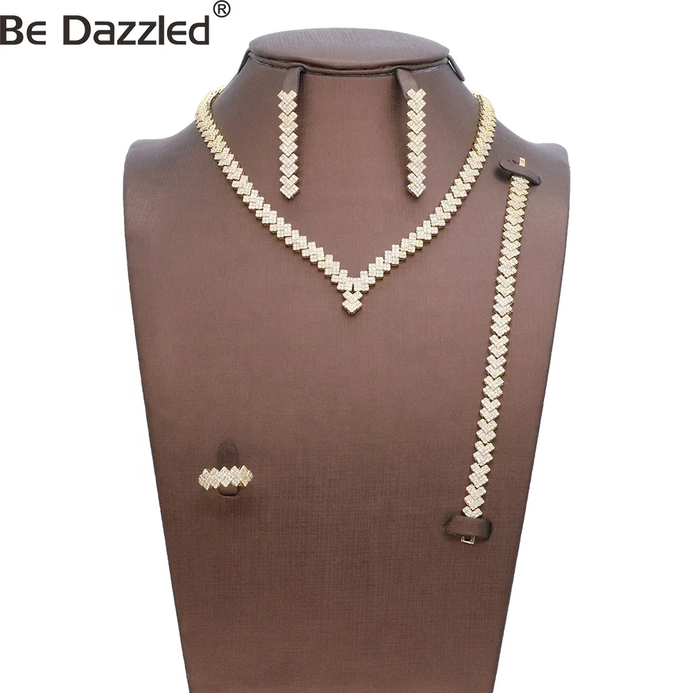 Bedazzled beautiful Artificial AAA Cubic Zircon Jewellery Set Bridal necklace sets for women Dubai gold plated bridal jewelry