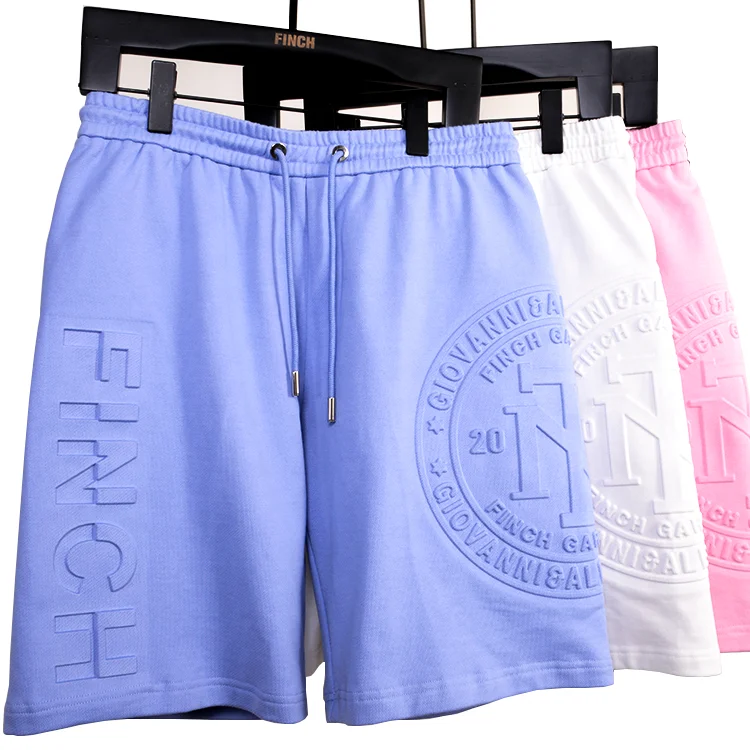 Finch Garment Summer 3D Emboss Logo Shorts Cotton Custom Gym Short Pants Streetwear Embossed Shorts Mens