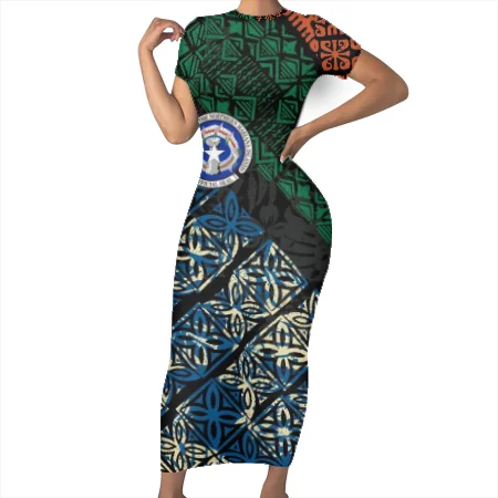 Hot Selling 2021 Polynesian CNMI Tribal Design Custom Girl Night Club Wear clothes Plus Size Sexy Women Dresses Maxi Dress
