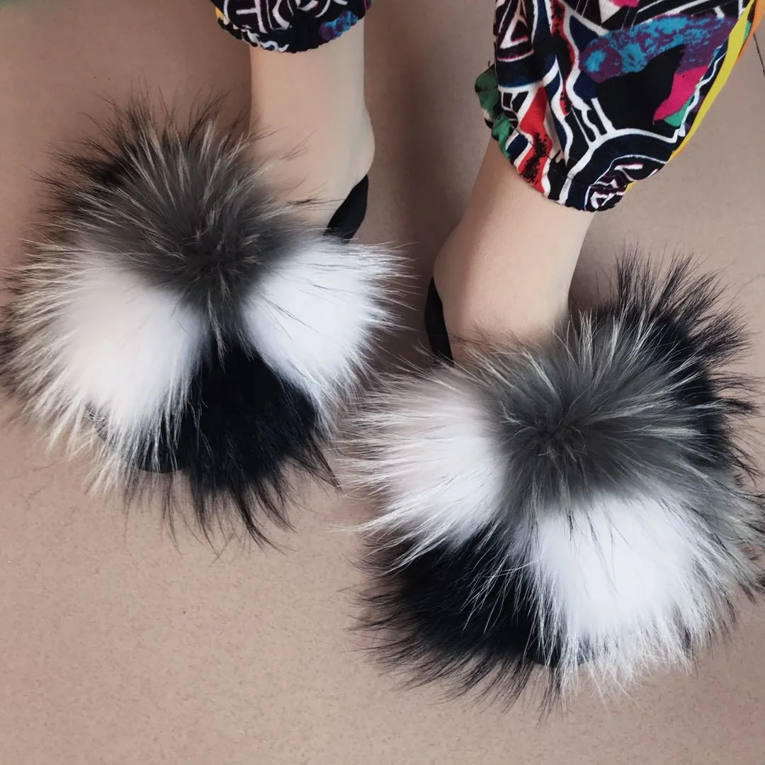 
Wholesale slippers fur fox slides real fox fur slides fox fur slides women 