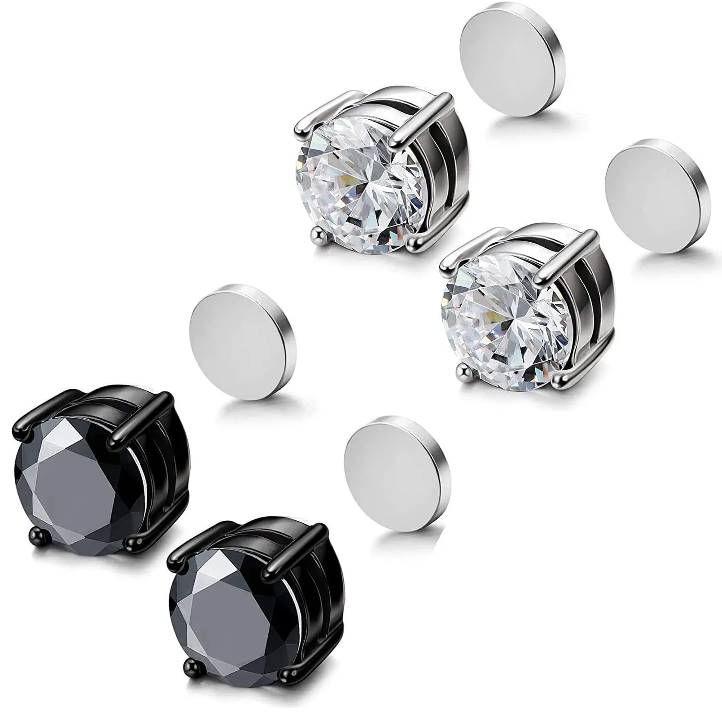 Magnetic None Piercing Earring Stainless Steel Magnet Shiny Zircon Ear Stud Earrings for Boys and Girls