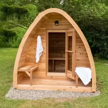 Outdoor sauna rain drop tradition cedar wood outdoor dome sauna dry steam room barrel sauna with panoramic wood fired stove