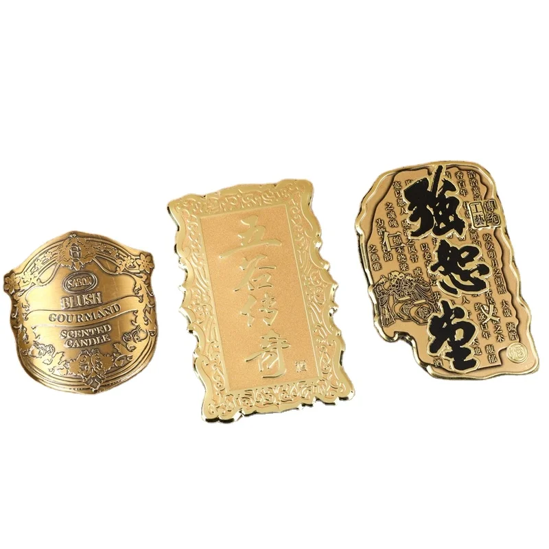 Metal nameplate customized print logo metal wine label nameplate special-shaped concave and convex packaging label