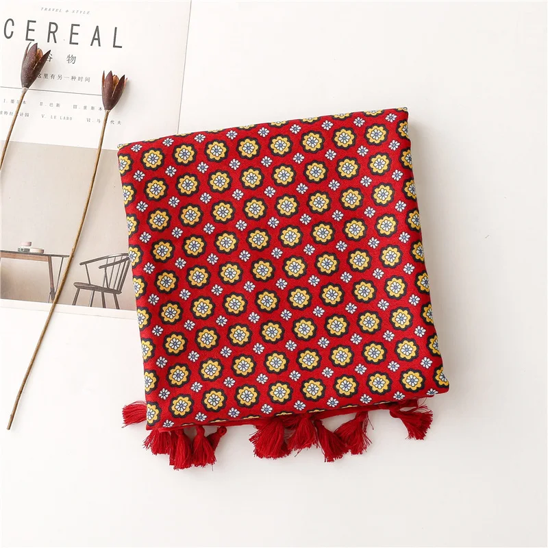 Eco friendly custom design viscose scarf red color round pattern print 100% polyester shawls and scarves luxury