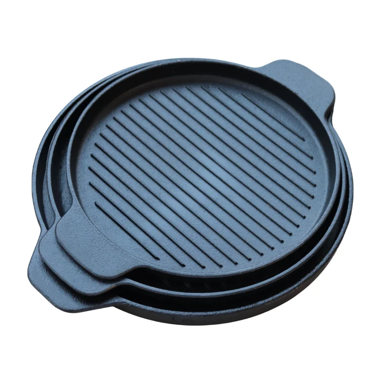 Factory price indoor outdoor cast iron sizzling plate round bbq grill pan masterclass premium cookware