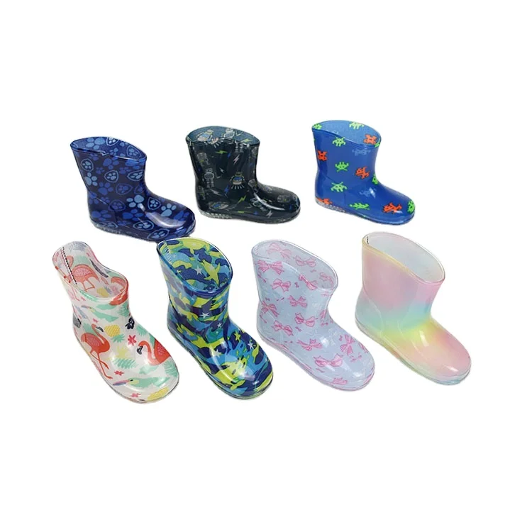 Wholesale custom various printing unisex kids outdoor rubber shoes colorful waterproof toddler rainboots for rain