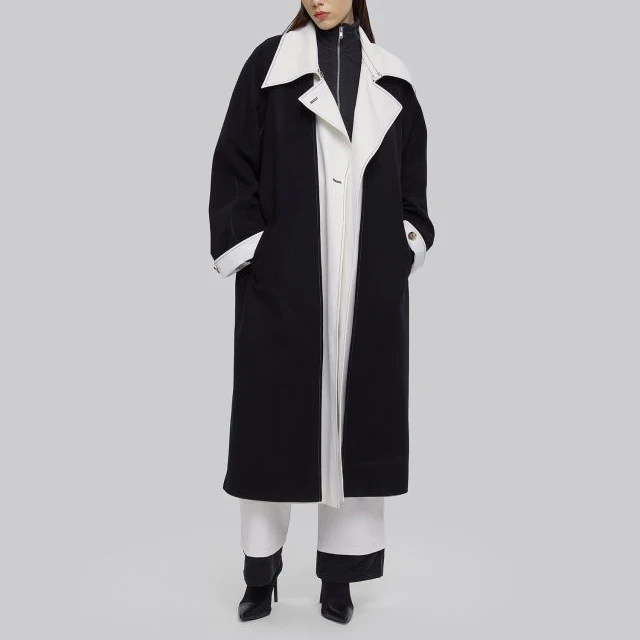 hot sale custom loose fit color block long sleeve winter ladies trench coat for women