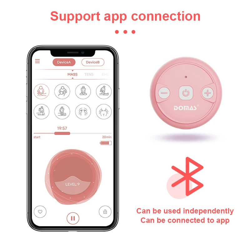 DOMAS TENS Portable APP Control Electrode Wireless Tens Digital Therapy Machine Pain Relief Neck Waist Massage TENS