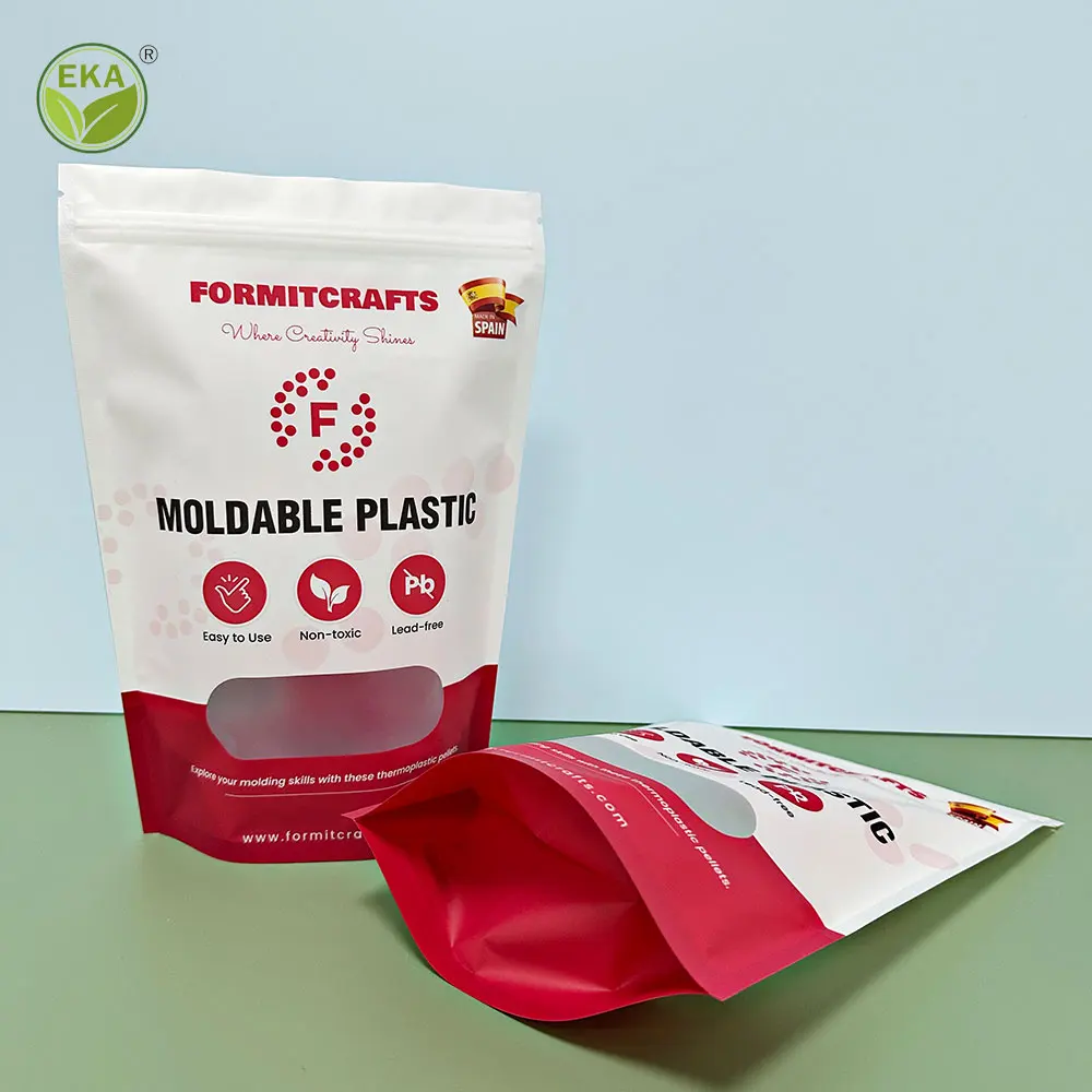 Eka Custom Logo Mini White Reusable Ziplock Small Package Bags Metal With Window Moldable Plastic Stand Up Packaging Bag