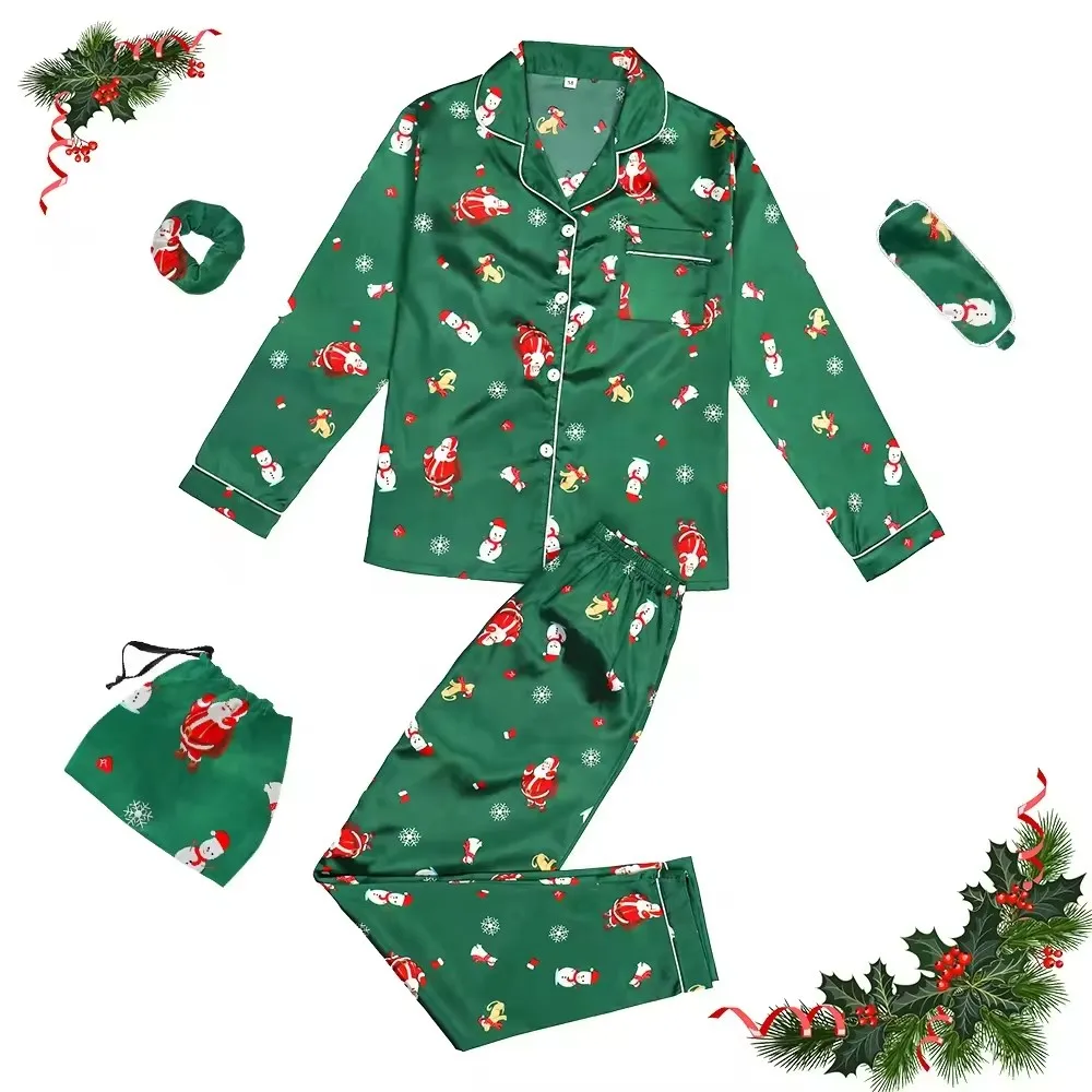 Custom Print Satin Cotton Women Men Kid Family Pajamas Matching Printed Pyjamas Pj Pjs Set For Woman Christmas Clothes