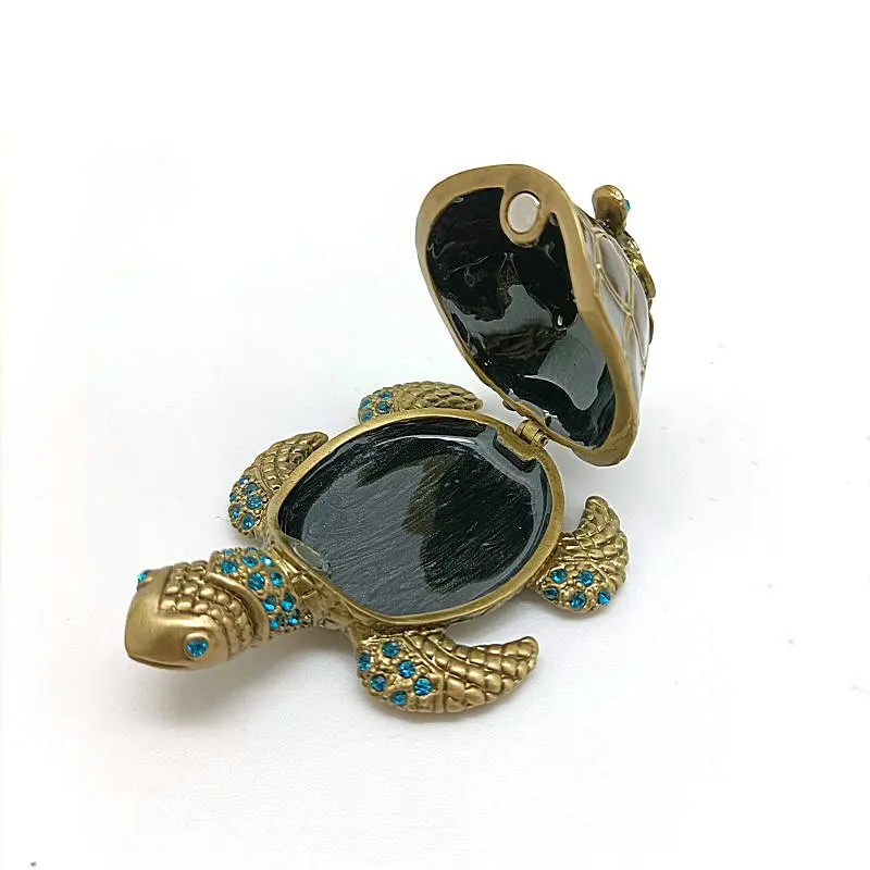 SHINNYGIFTS Handmade Metal Pewter Turtle Trinket Box Metal Box Home Decorative Jewelry Gift Box