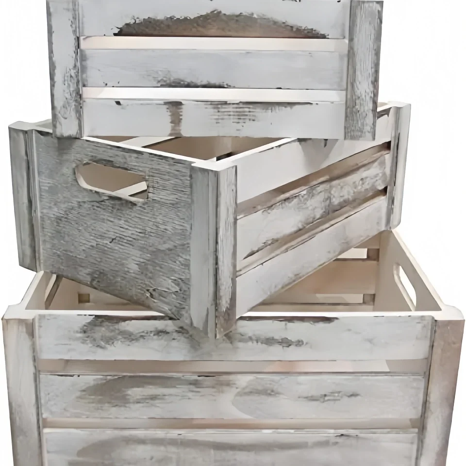 Rustic Wooden Crate Decorative Storage Container Rectangle Shape Nesting Boxes for Display and Decor