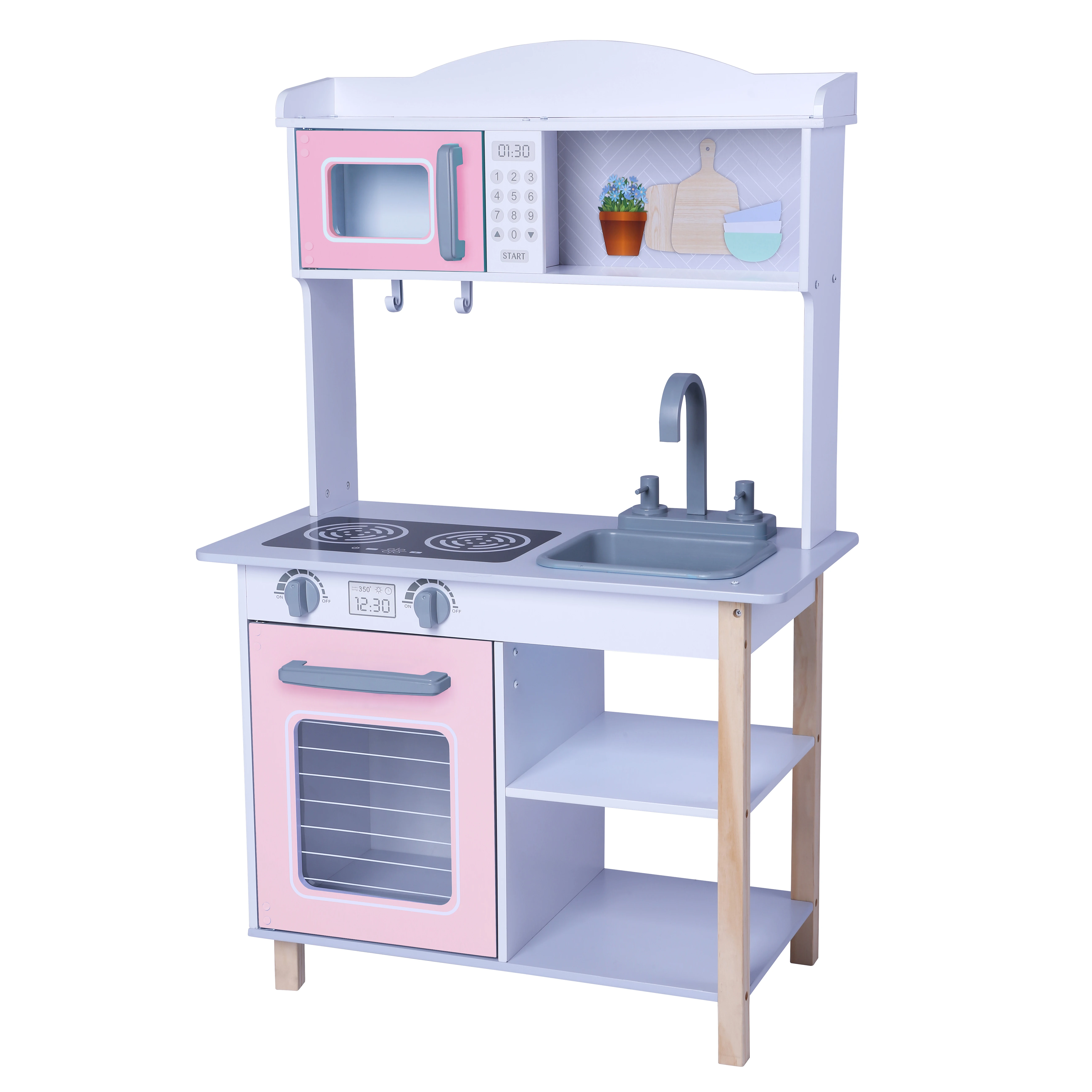 Montessori Educational Toys Role Playing Large Wooden Play Kitchen - Pink Toy for Tooddler