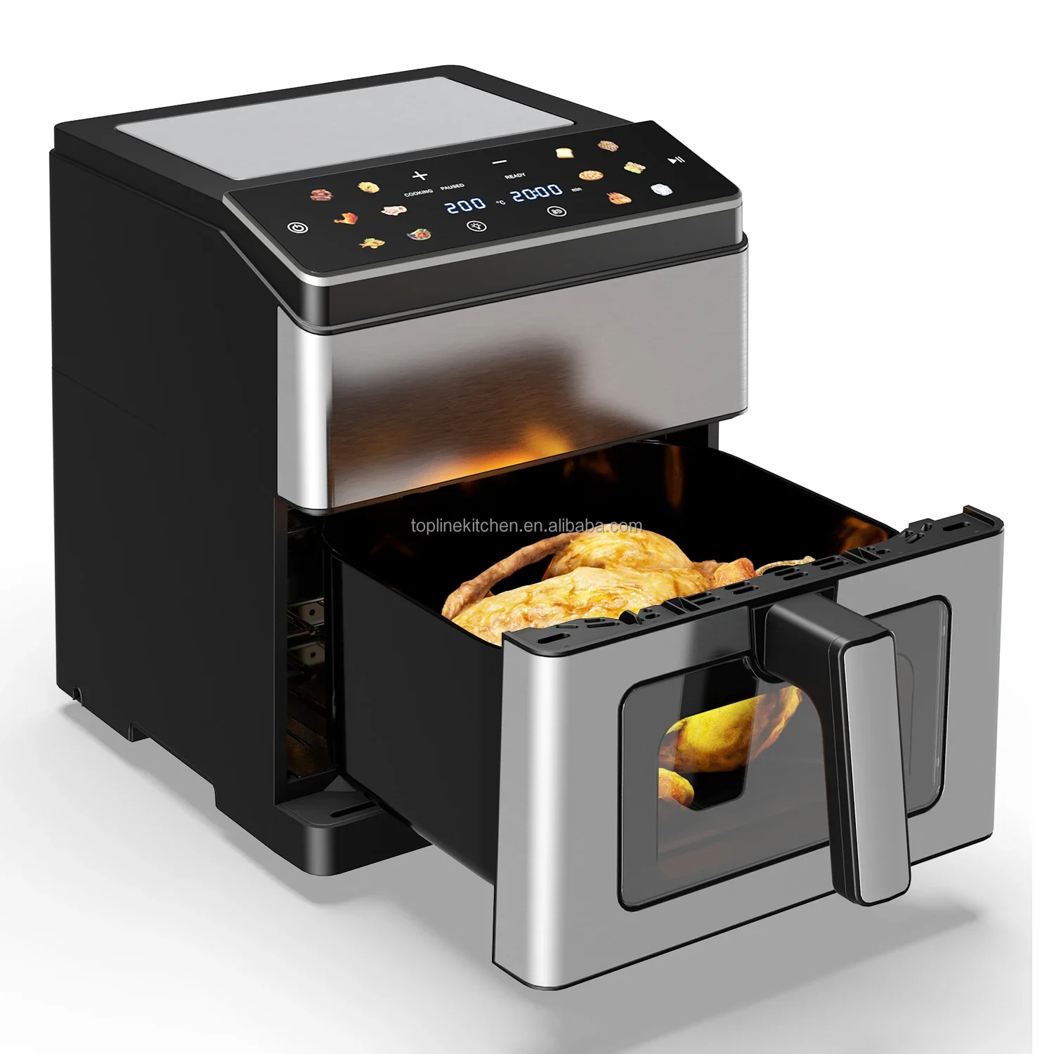 Digital Air Fryer Dual heat elements 8L Full stainless steel color touch screen home kitchen cooker appliance