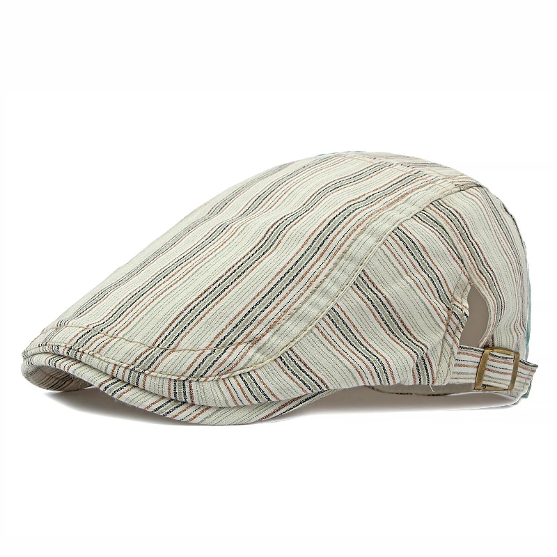 Men Linen Flat Ivy Breathable Summer Newsboy Hat Stripes Gatsby Driving Hat Cap Plain Gatsby Cabbie Hunting Hats