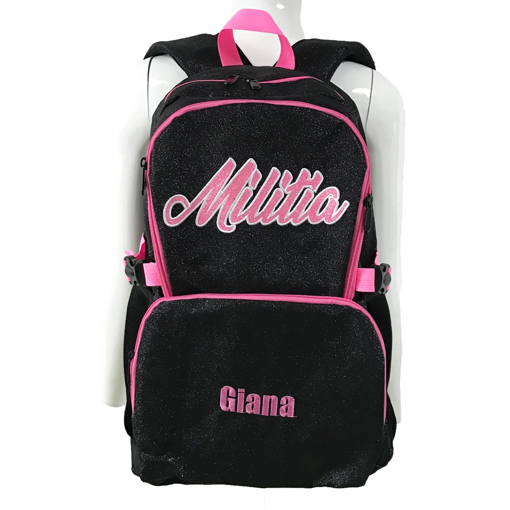 Pink glitter cheerleading black backpacks bags