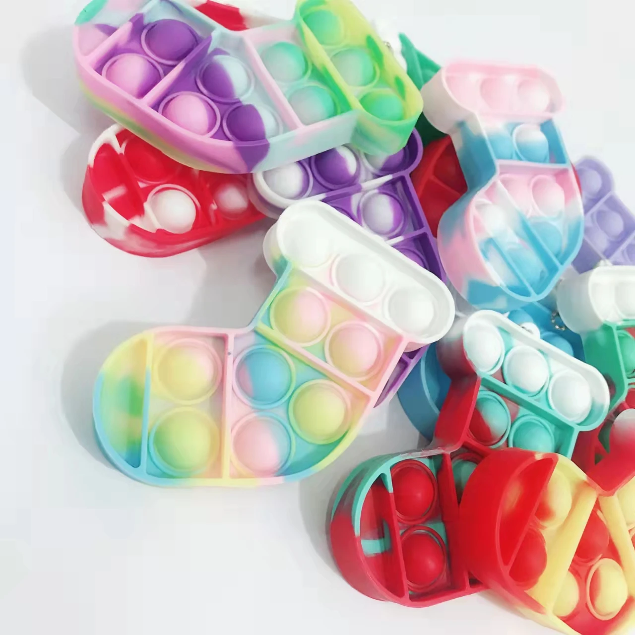 Pop Simple Fidget Toy Mini Push Pop Bubble Fidget Toys Sensory popper Portable Stress Relief Christmas pop Keychain for kids