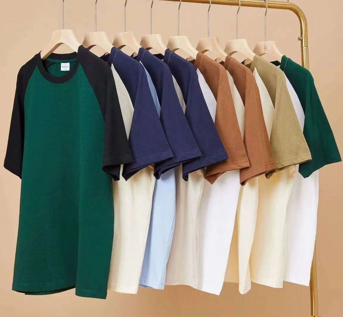 Raglan Sleeve Two Tone 250 Gsm T Shirt Oversized High Quality Thick Cotton T-Shirt Heavy Weight Blank Plain Tshirts For Printing