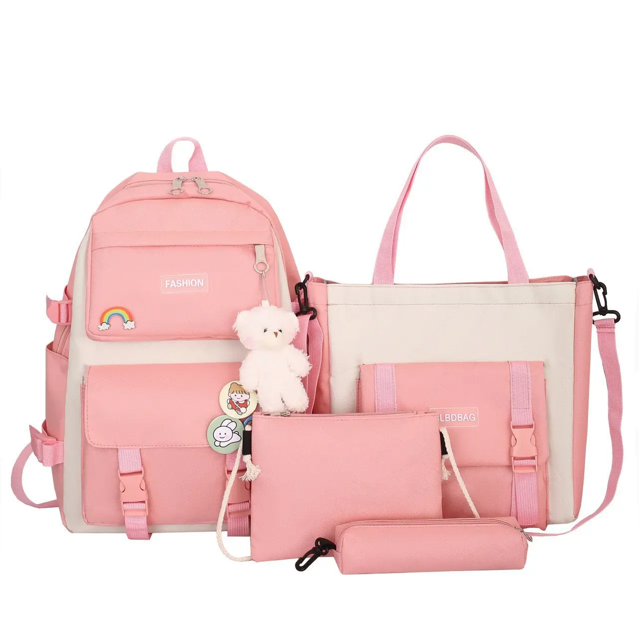 New School Bags 4Pcs/Set For Girls Lightweight Casual Travel Backpack Student Backpack Foldable Large Capacity Nylon School Bags