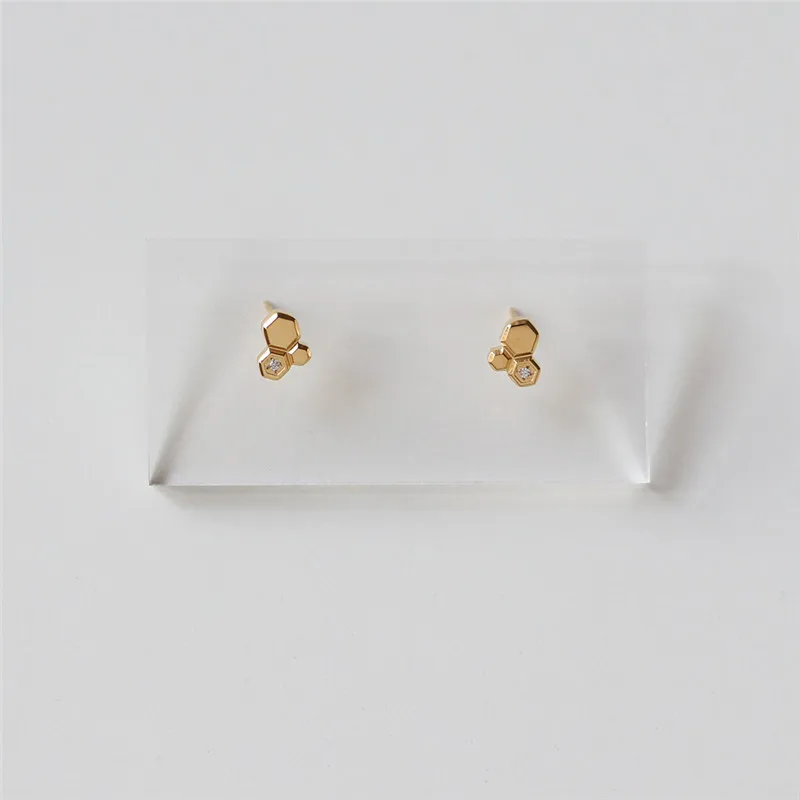 Fashion Minimalist 18K Gold Plated Stainless Steel Jewelry Bee Honeycomb Stud Earrings