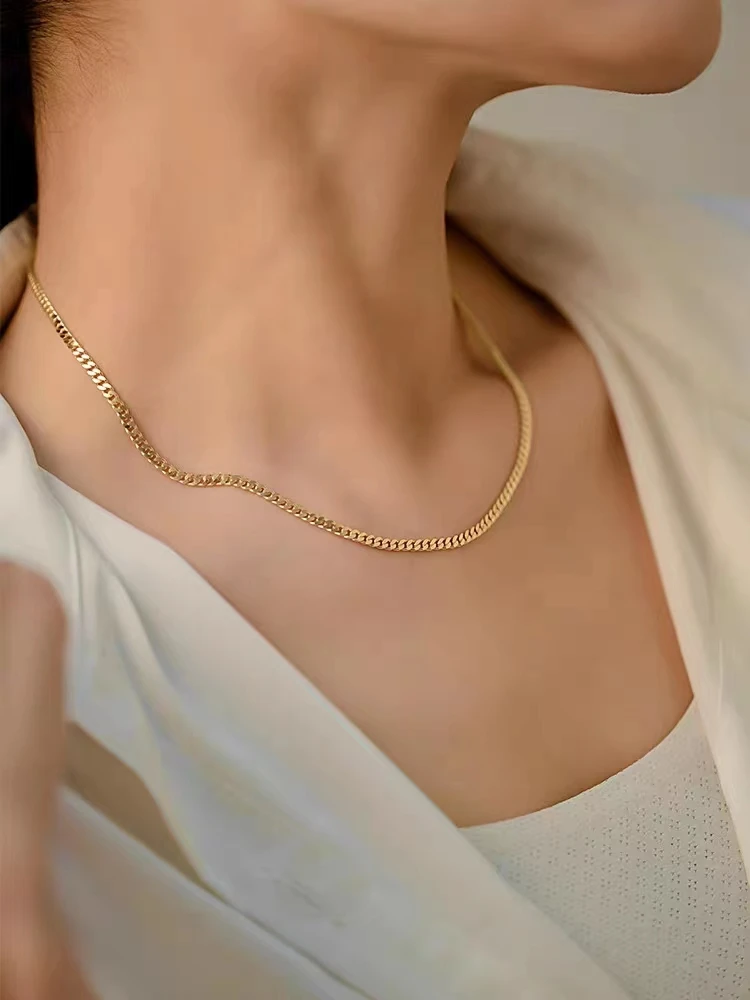 Wholesale 18K Gold Necklace Solid Cuban Chain Size Adjustable Customizable Fashion Jewelry Women for Girls for Party Daily Wear