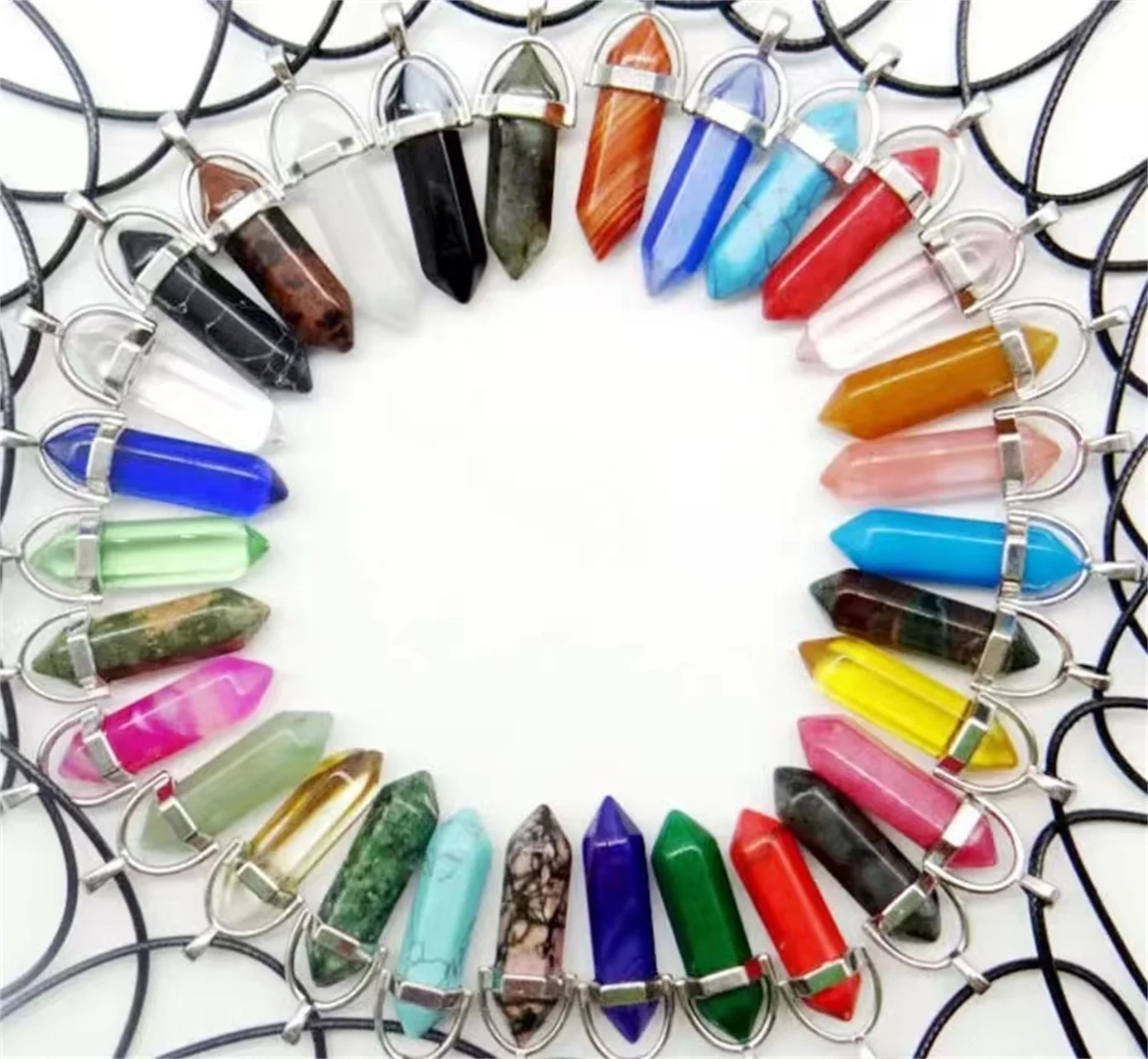 Nature Healing Stone Bead DIY Necklace Making 4 cm Hexagonal Double Point Pendulum Pendants