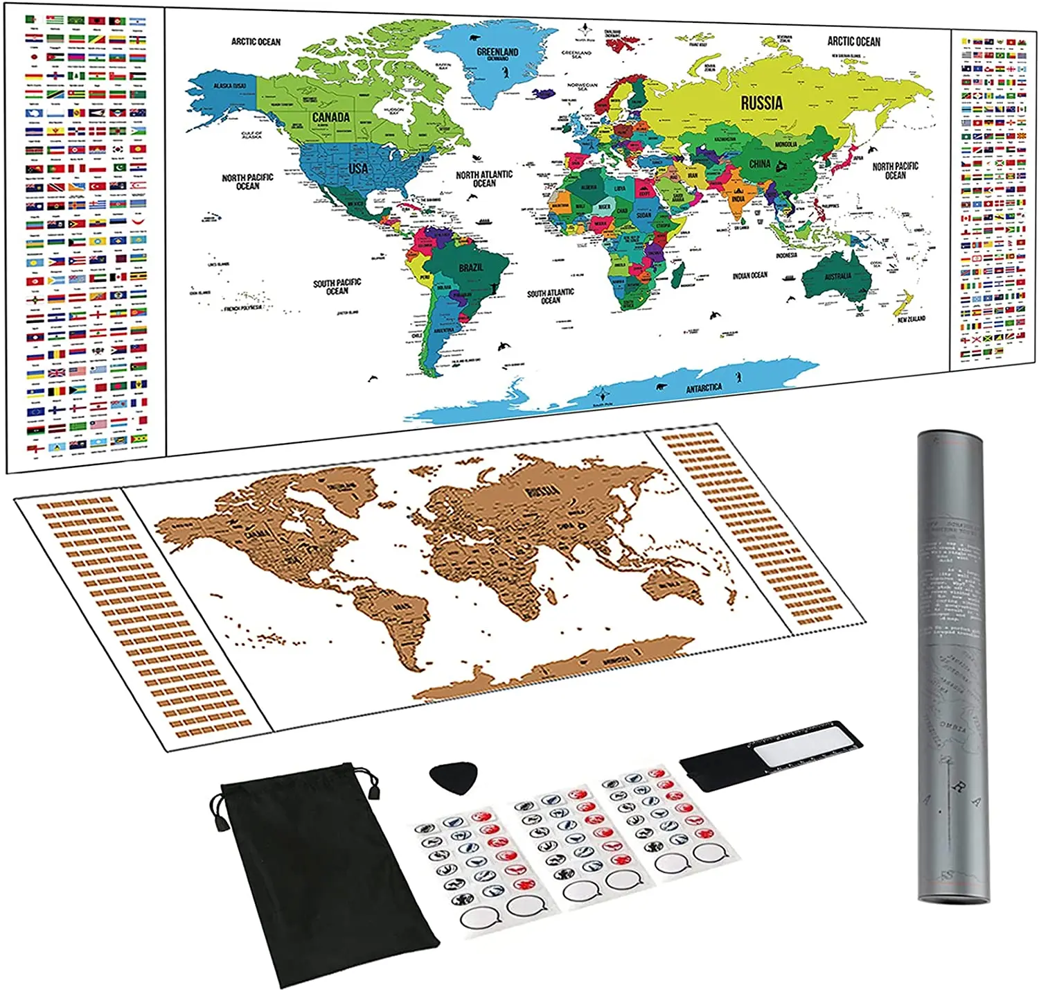 Maps International Scratch-Off World Travel Map Of The World Deluxe Edition