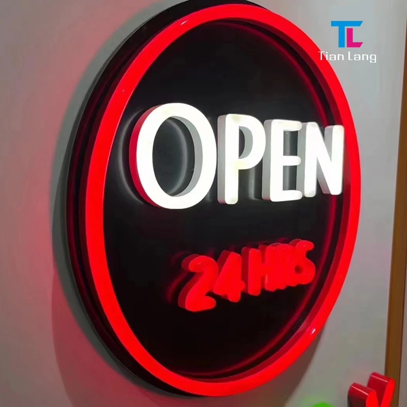 3D store sign acrylic + stainless steel waterproof open signage off LED neon signboard led channel letters outdoor LED 3D logo