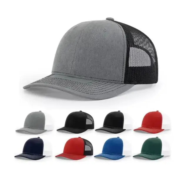 High Quality Custom Logo 6 Panel Richardson Style 112 Blank Snapback Plain Black Trucker Hats Gorras Mesh Trucker Hats