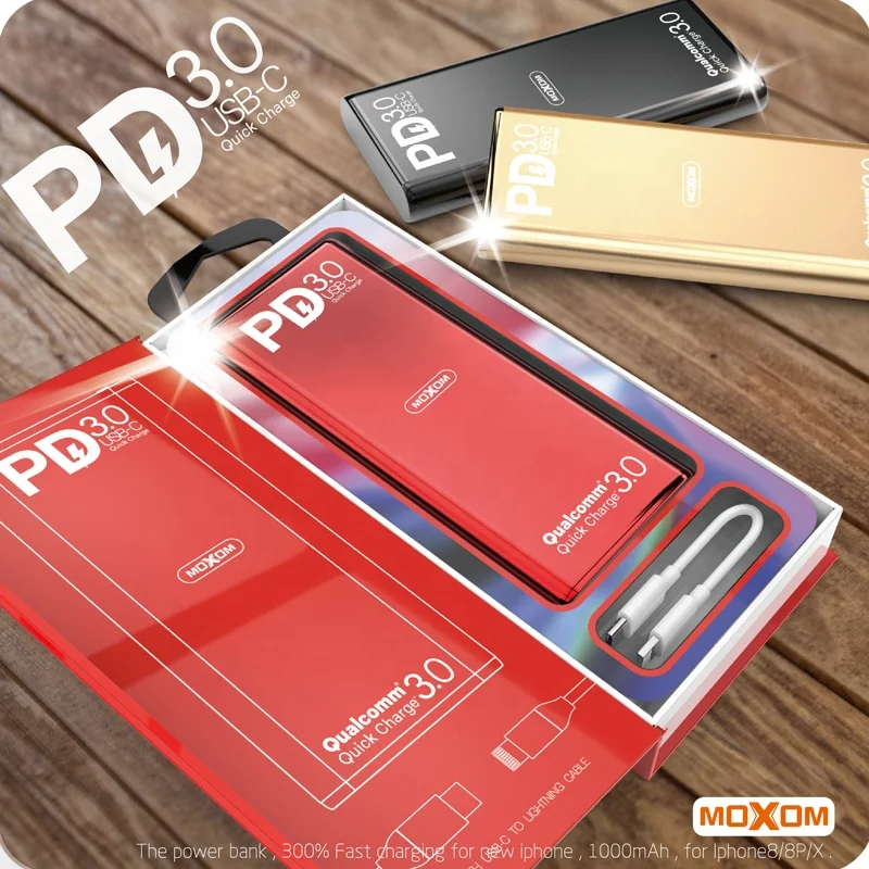 Really Slim 10000mah PD Power Bank 3.0 MOXOM PowerBank Quick Charge 30 For iphone xiaomi