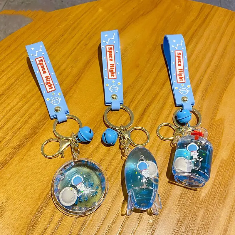 women XNG Creative Space Craft Astronaut Rocket Planet Spaceman Universe Stars into the oil liquid floating car keychain Pendant
