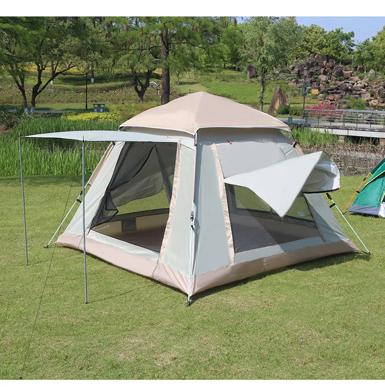 Single Four-Sided Auto Quick Open Beach/Camping Tent Waterproof Windproof Large Outdoor Camping Pop-Up Tent Made Fiberglass