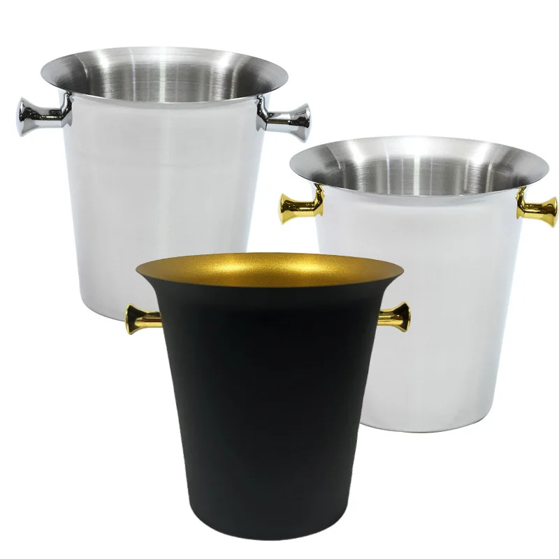 5L Metal Golden Champagne Bucket Hammered Mirror Stainless Steel Ice Bucket  Wine Bucket  for Party, Wedding, Banquet