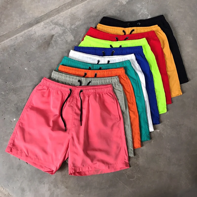 Customized Logo Men Summer Solid Color Beachwear Swim Trunks Wholesale Polyester Trunk Men's Swim Shorts 100% Polyester