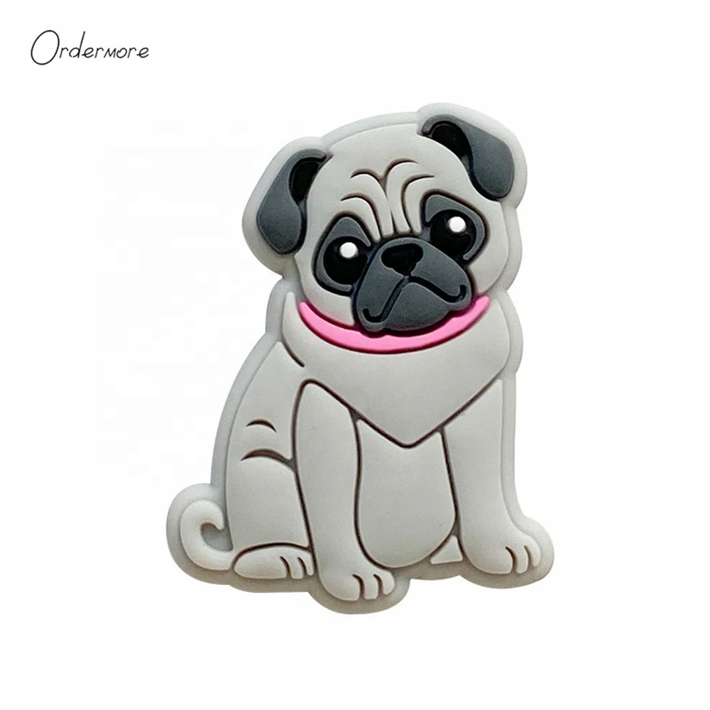 Ordermore BD18 Bpa Free Multicolor Pug Dog Silicone Focal Beads Golden Doodle Dog Bead Silicone