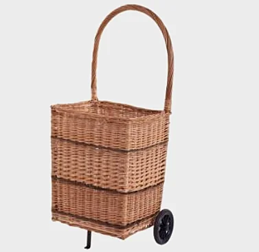 
wholesale willow sundries basket wicker shopping basket with wheel 