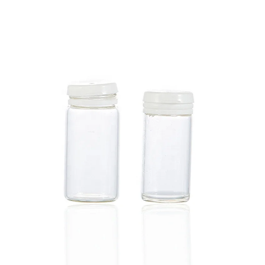 Mini size empty 2ml 3ml 4ml 5ml glass vial bottle packaging  6ml capacity cylinder shape bottle with white plastic cap