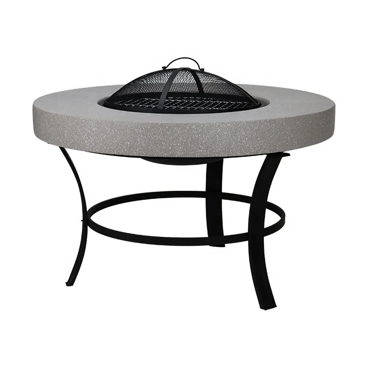 Simple and Classical Metal Stand & MGO Body Fire Pit Table Fireplace Grill Charcoal BBQ Outdoor Furniture with Fire Pit Table