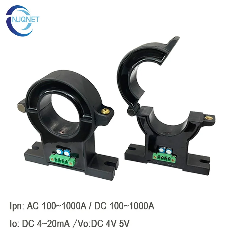 Current Sensor AC/DC Hall Ampere Transmitter QNDBK1-35 100A 200A 500A/4-20mA 0-10V Output Open Loop Split Core Hall Transducer
