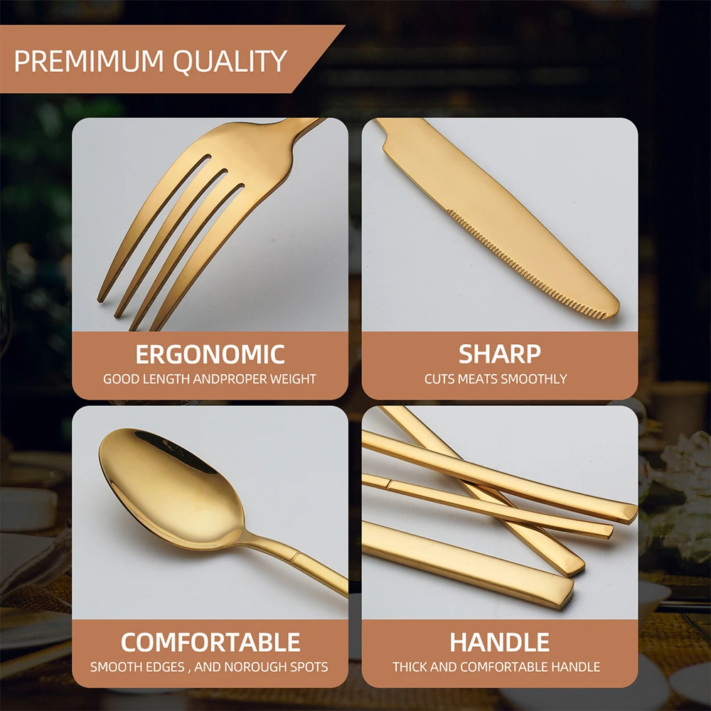 Top Sellers Stainless Steel Flatware Set Spoon Fork Knife With Box Silverware Square Handle Cutlery