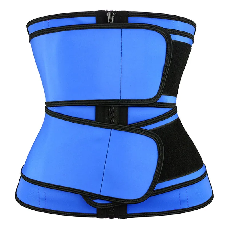 Wholesale Latex Sheath Waist Cinchers Slimming Waist Blue Underbust Corset 2 Strap Double Band Latex Waist Trainer with a Zipper