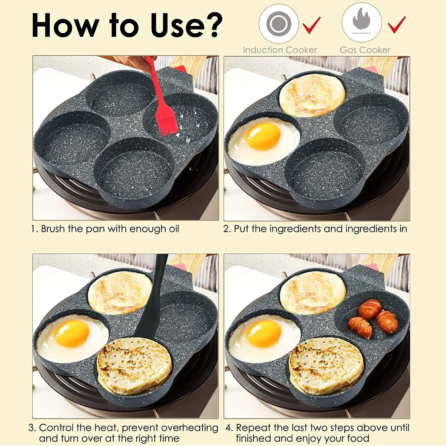 hot selling square frying egg pan 4 hole square egg pan