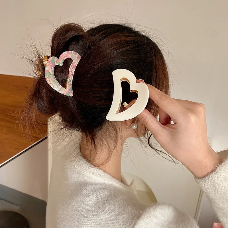 GEERDEN New Fashion Design Adult Acetate Heart Shape Hair Claw Elegant Acetate Acid Ponytail Clasp Hair Accessories