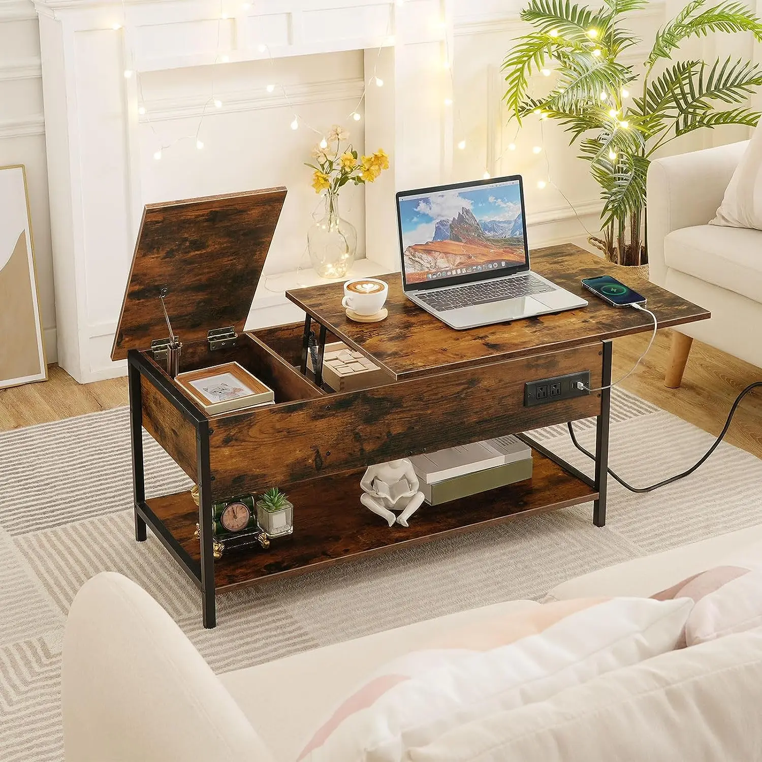 Wholesale Multifunction Folding Lift Top Coffee Table Modern Coffee Table with Charging Station Hidden Storage Compartment