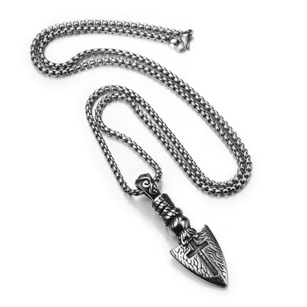 2023 Hot Selling Stainless Steel Necklace Flame Vintage Cross Punk Holy Spear Head Spear of Destiny Pendant Necklace