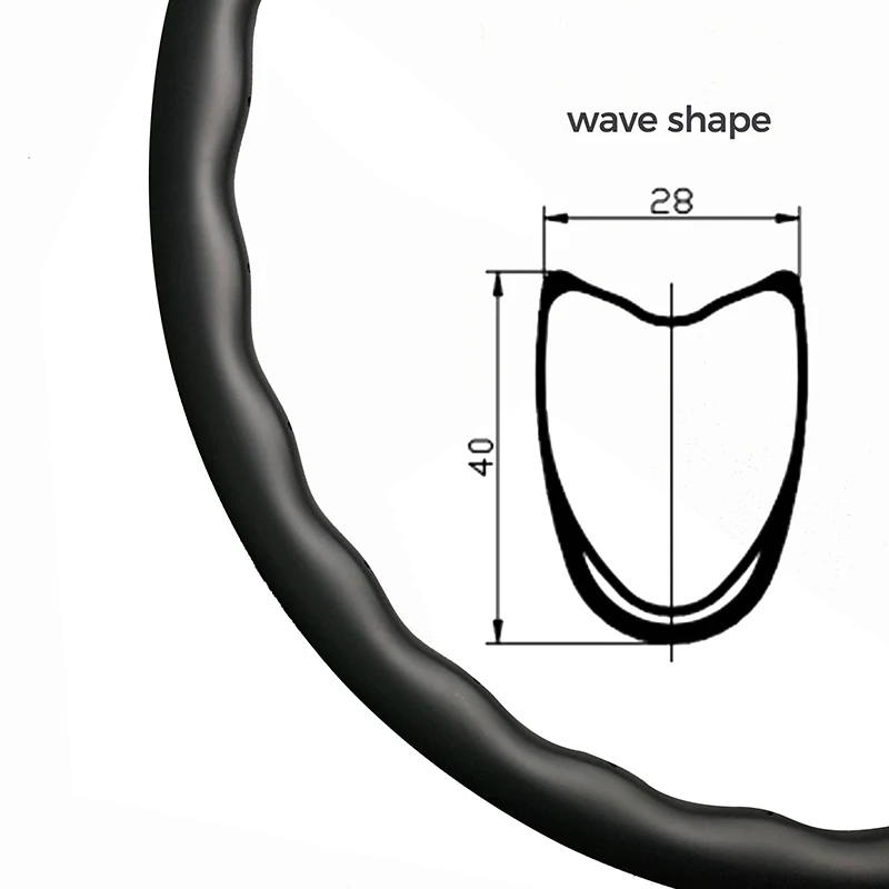 Custom Road/CX/Gravel Wave Shape 700C Road Bike Carbon Fiber Rims With Clincher/Tubular/Hookless