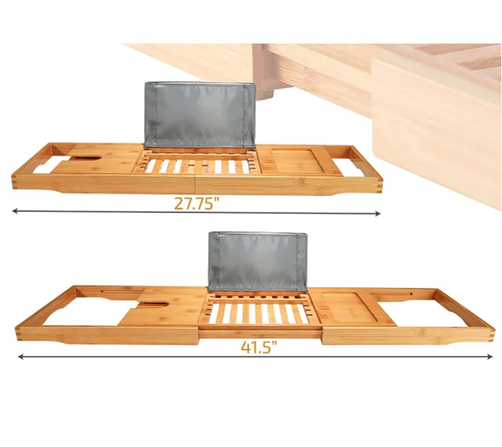 
Expandable Premium Wood Bamboo Bath Caddy Tray with Book, Wine Holder for Ideal Gift for Loved Ones 