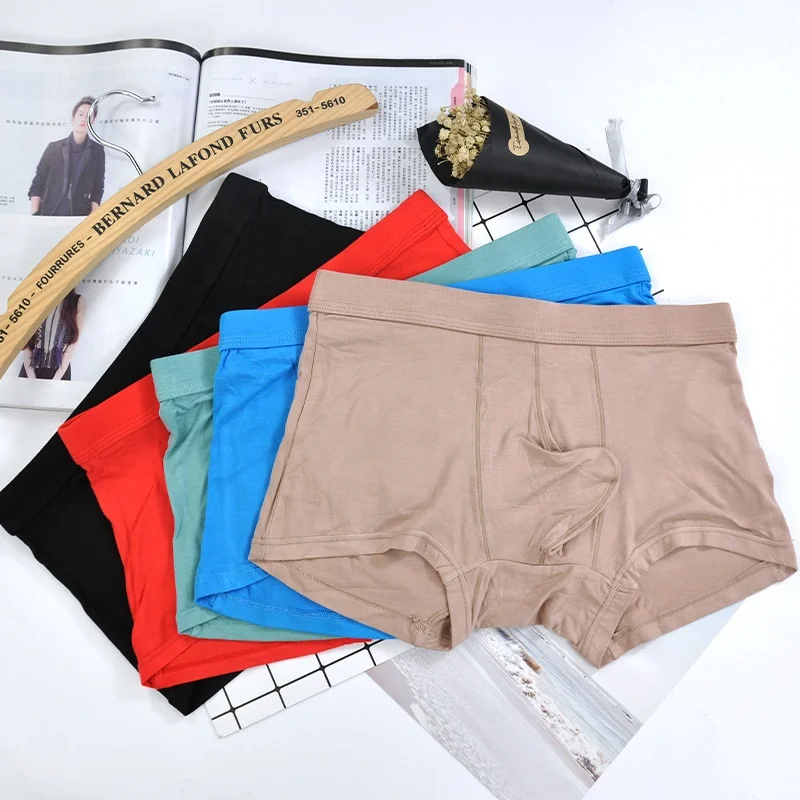 Hot Sale Convex Thin Ice Silk Low Waisted Men  Traceless Solid Underwear Boxer Underpants