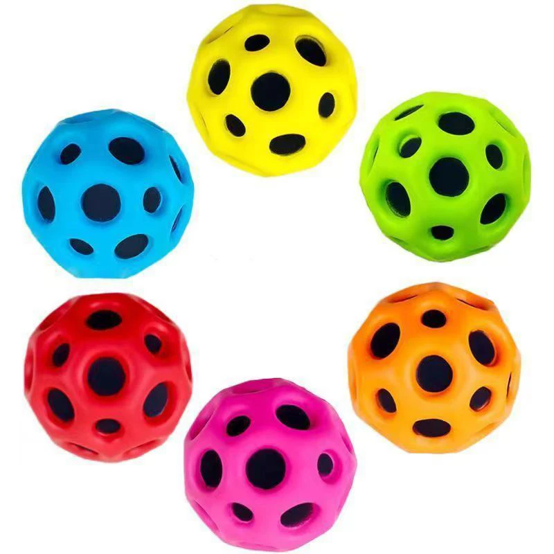 Colorful Space Soft  Ball High Bounce  Moon Shape Porous Bouncy Ball Favor Rubber Anti-stress Ball Kids Toy Ergonomic Design