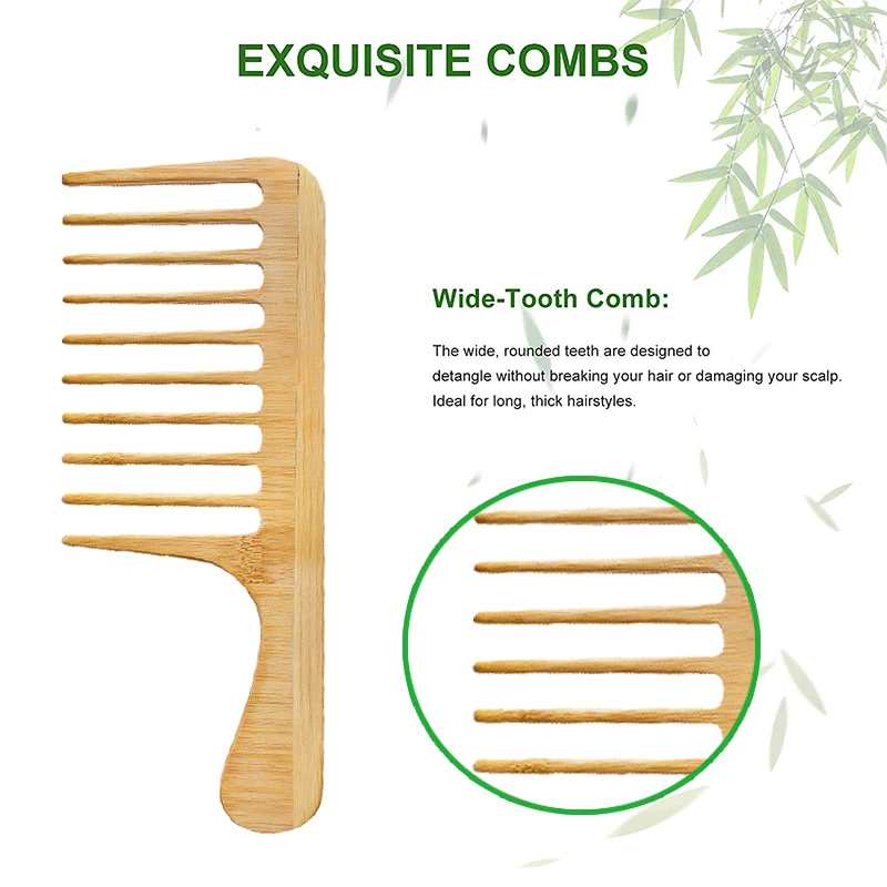 Wide Tooth wood Comb Wooden wide tooth hair comb detangler brush for Thick Curly Wavy Hair